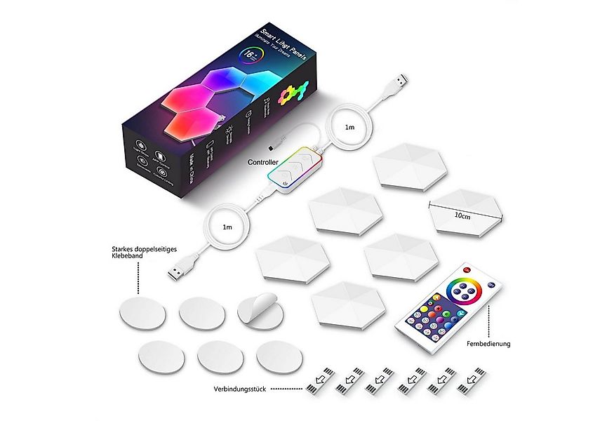 Rosnek LED Wandleuchte LED Sechseck Wandleuchte, RGB Sechseck Waben Licht, günstig online kaufen