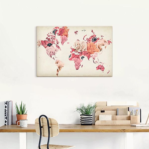 Artland Leinwandbild »Erde lacht in Blumen«, Land- & Weltkarten, (1 St.) günstig online kaufen