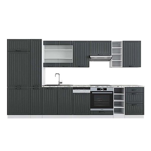Vicco Fame-Line Küchenzeile Anthrazit Landhaus/Weiß 355 cm AP Marmor günstig online kaufen