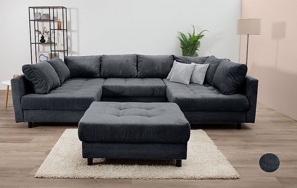 COLLECTION AB Wohnlandschaft Toni U-Form, B: 298 cm, mit Hocker & 3 Zierkis günstig online kaufen