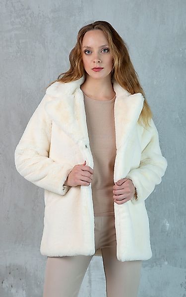 Passioni Winterjacke Mittellange Kunstfell-Jacke in Ecru günstig online kaufen