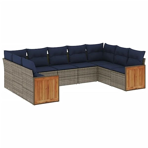 vidaXL 9-Tlg Gartensofa-Set mit Kissen Grau Polyrattan 3227958 günstig online kaufen