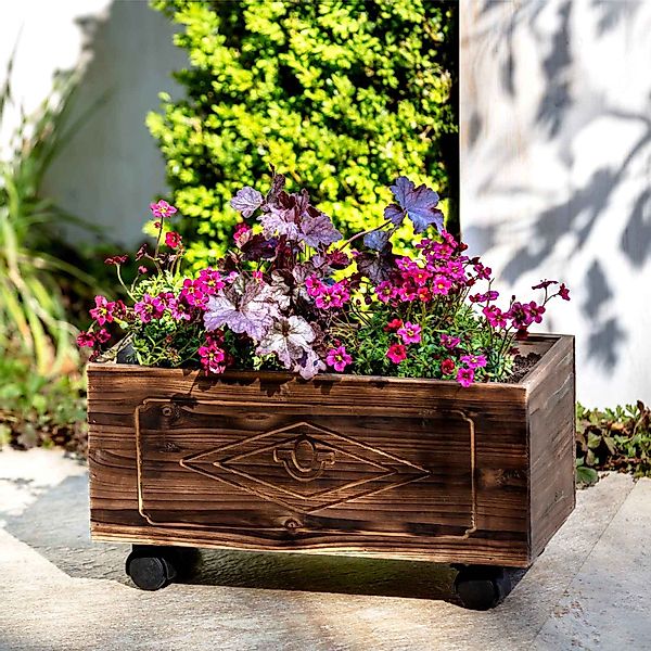 HAC24 Blumenkasten Mobiler Pflanzenwagen aus Holz günstig online kaufen
