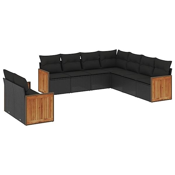 vidaXL 9-Tlg Garten-Sofagarnitur mit Kissen Schwarz Poly Rattan 3260179 günstig online kaufen