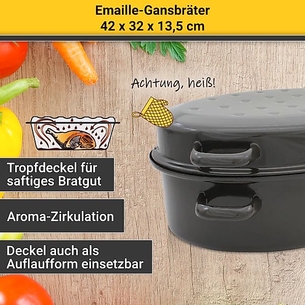 Krüger Bräter »Gansbräter mit Tropfdeckel«, Emaille, (1 tlg.), für Induktio günstig online kaufen