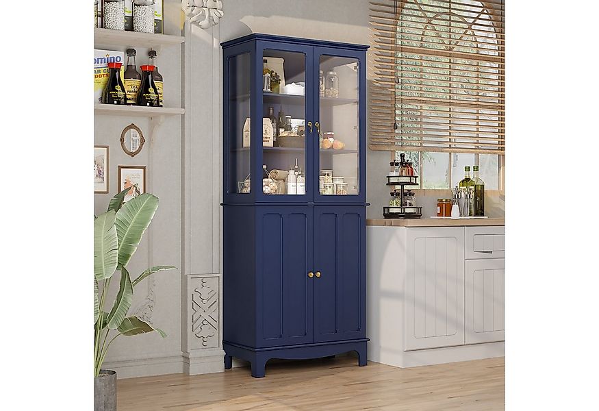 HOLTICO Hochschrank Freistehender küchenschränke mit Glastür, Glasküchensch günstig online kaufen