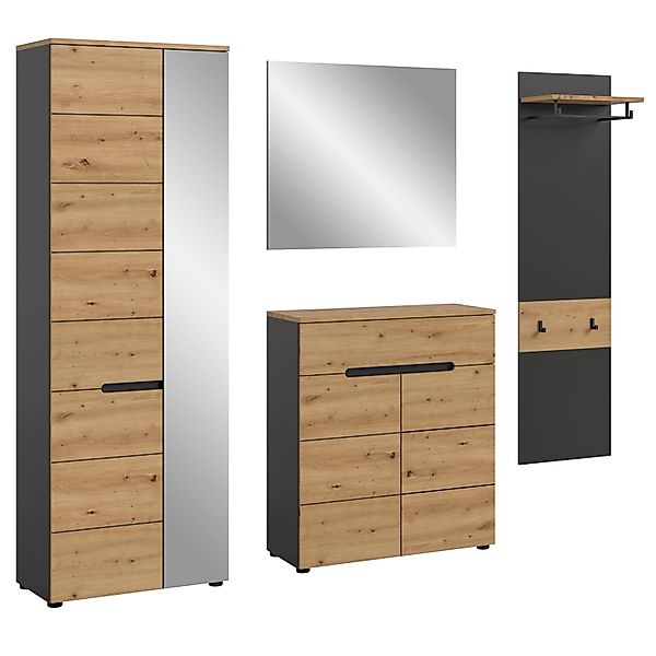 Inn.Furn Garderoben-Set 4-teilig in Eiche und Grau 220 cm Cooper günstig online kaufen