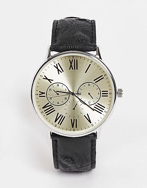 Topman – Uhr mit Armband aus Kunstleder in Schwarz mit schwarzem Zifferblat günstig online kaufen