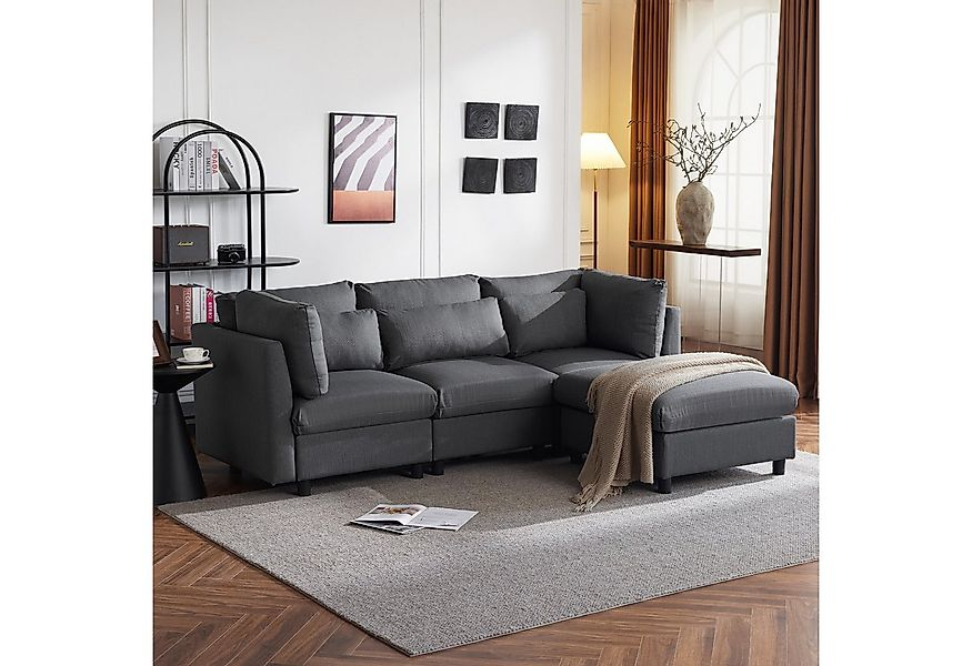 Merax 3-Sitzer mit Hocker, XXL Sofa, aus Leinen mit 2 Kissen,Sofagarnitur,L günstig online kaufen