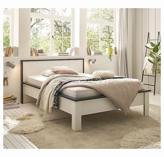 Lomadox Bett SHELTON-61, 140x200cm in Pinie weiß mit anthrazit Doppeltbett günstig online kaufen