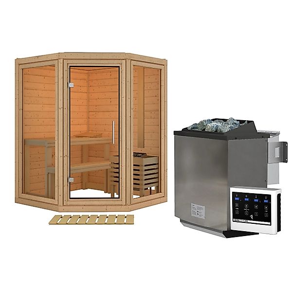 Karibu Sauna Ebba mit Ofen 9 kW Bio Extern Naturbelassen günstig online kaufen