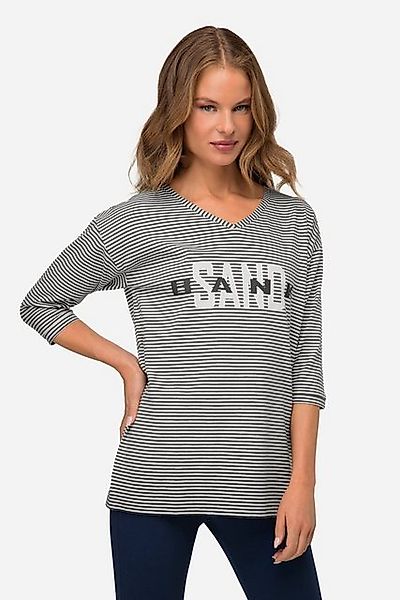 Laurasøn T-Shirt T-Shirt Streifen Sandbank Print V-Ausschnitt günstig online kaufen