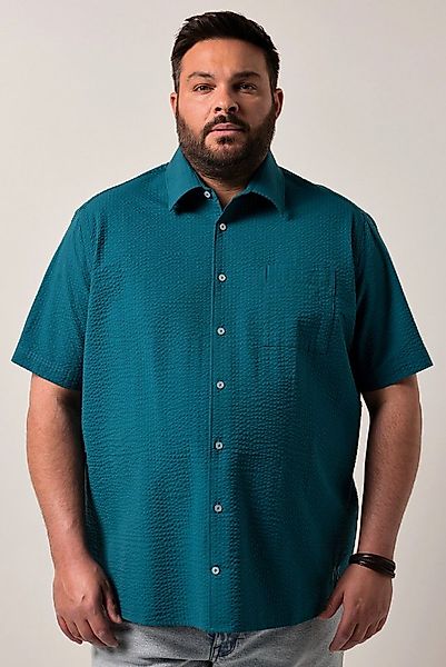 Men Plus Kurzarmhemd Seersucker-Hemd Halbarm Kentkragen Boxy Fit günstig online kaufen