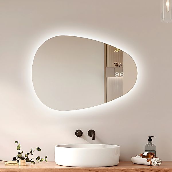 Emke LED Badspiegel mit Anti-Beschlag 80 x 60 cm Asymmetrisch Spiegel mit 3 günstig online kaufen