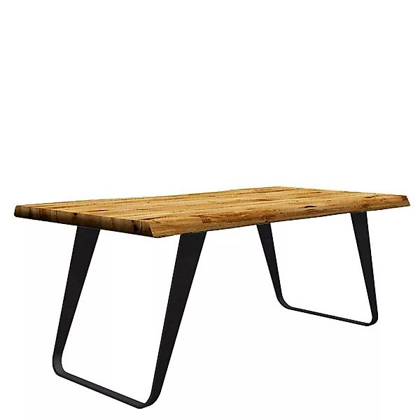 Tisch Baumkante Bügelgestell aus Eiche Massivholz Metall günstig online kaufen
