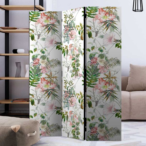 Bunter Paravent mit Leinwand Füllung Blumen Motiv günstig online kaufen