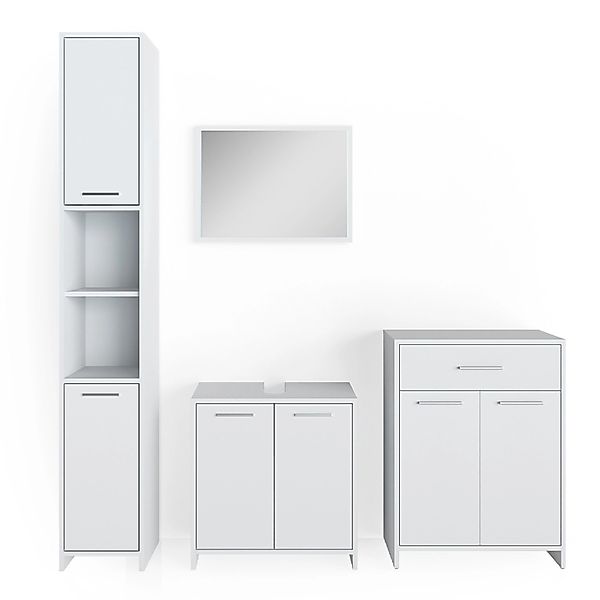 Vicco Badmöbel-Set Kiko Weiß 4 Teile mit Hochschrank und Kommode günstig online kaufen