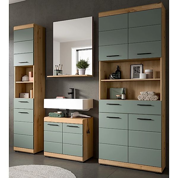 Inn.Furn Badmöbel Set 200 cm in Grün und Eiche 4-teilig Shawn günstig online kaufen