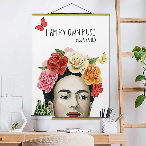 Stoffbild Kunstdruck mit Posterleisten - Hochformat Fridas Gedanken - Muse günstig online kaufen