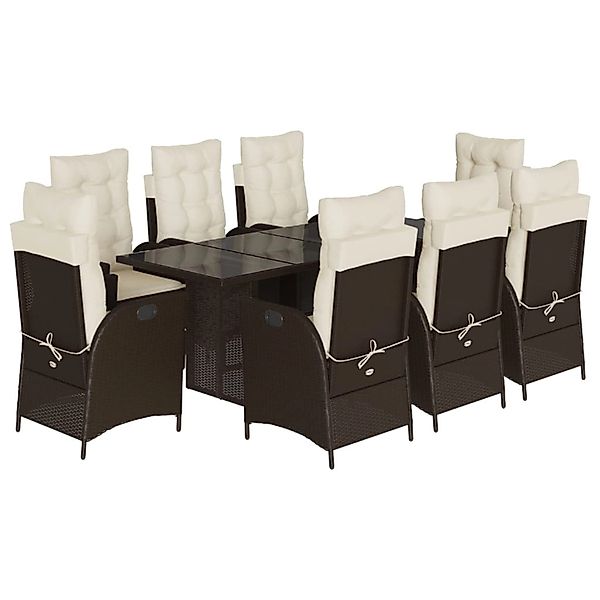 vidaXL 9-Tlg Garten-Essgruppe mit Kissen Braun Poly Rattan 3213119 günstig online kaufen