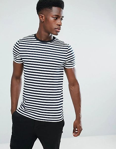 ASOS – DESIGN –T-Shirt mit marineblauen und weißen Streifen-Navy günstig online kaufen