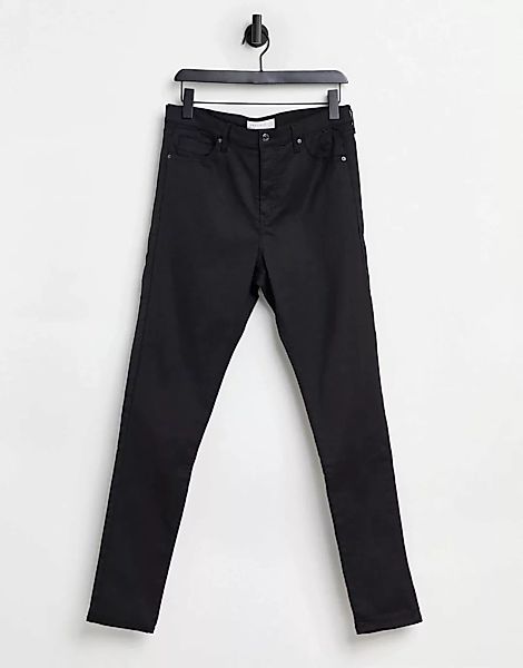 Topshop – Jamie – Beschichtete Jeans mit engem Schnitt in Schwarz günstig online kaufen