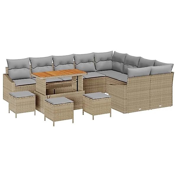 vidaXL Gartensofa-Set mit Kissen mit Speicher 13 Stk Beige Poly Rattan 3364 günstig online kaufen