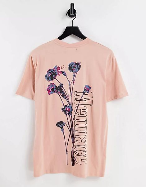 Mennace – T-Shirt in Rosa mit Blumenmotiv und Logoprint hinten günstig online kaufen