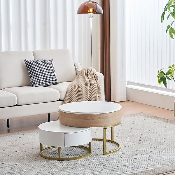 Couchtisch Set höhenverstellbarer Couchtisch mit Schubladen 2-teiliges Set günstig online kaufen