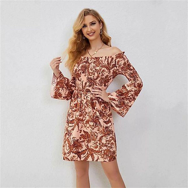 RUZU UG Dirndl Modisches bedrucktes One-Shoulder-Kleid für Frühling und Som günstig online kaufen