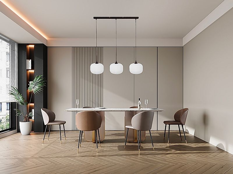 Deckenleuchte - Metall & Glas - 3 Lampenschirme - 99 x 128 cm - Schwarz & W günstig online kaufen