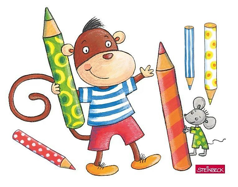 Wandtattoo Kinderzimmer Steinbeck - Malspaß mit Affe und Maus günstig online kaufen