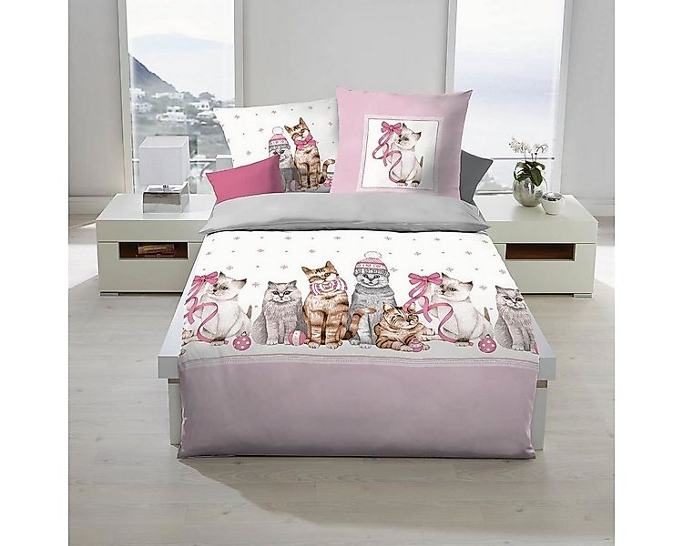 TRAUMSCHLAF Bettwäsche Weihnachtskatzen, Biber, 2 teilig, warme Weihnachtsw günstig online kaufen