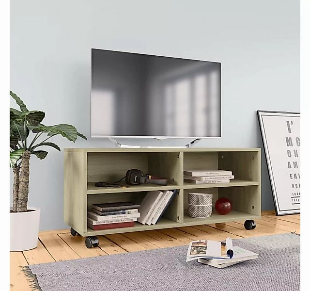 furnicato TV-Schrank mit Rollen Sonoma-Eiche 90x35x35 cm Holzwerkstoff günstig online kaufen