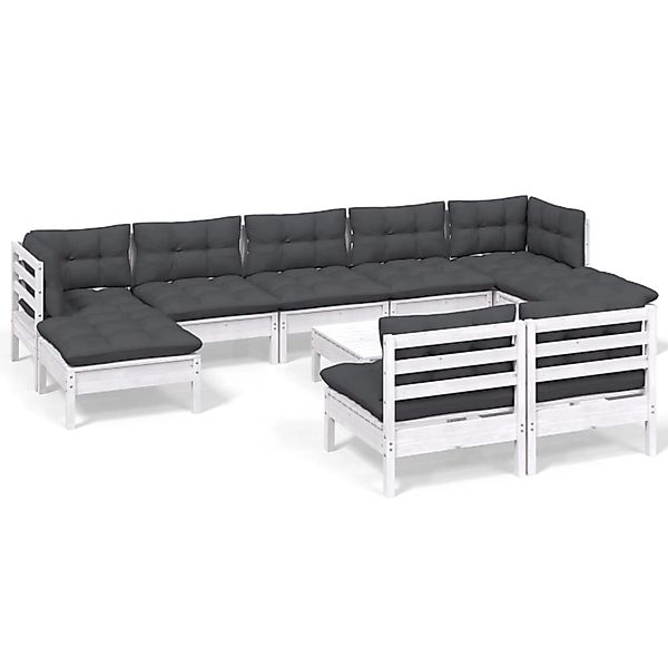 vidaXL 10-Tlg Garten-Lounge-Set mit Kissen Weiß Kiefernholz 3097110 günstig online kaufen