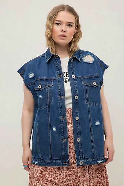 Studio Untold Steppweste Jeansweste oversized Destroy-Effekte Hemdkragen günstig online kaufen