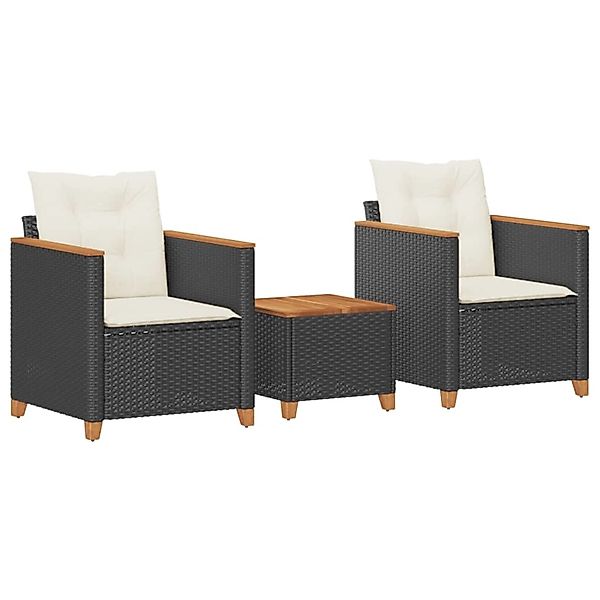 vidaXL 3-Tlg Bistro-Set mit Kissen Schwarz Poly Rattan Akazienholz 366313 günstig online kaufen