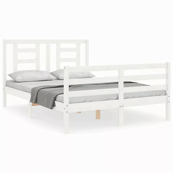 vidaXL Bettgestell Massivholzbett mit Kopfteil Weiß 140x200 cm Bett Bettges günstig online kaufen