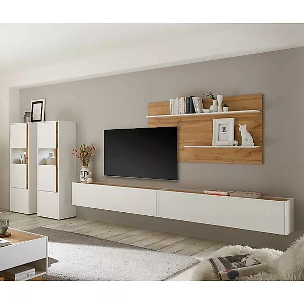 Wohnzimmerwand modern in Wildeichefarben und Weiß melaminbeschichtet (fünft günstig online kaufen