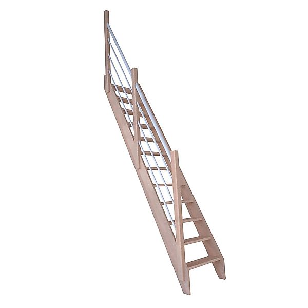 StarWood Treppe Buche 3000 Holz-Edelstahl-Geländer Weiß Links FSC® günstig online kaufen