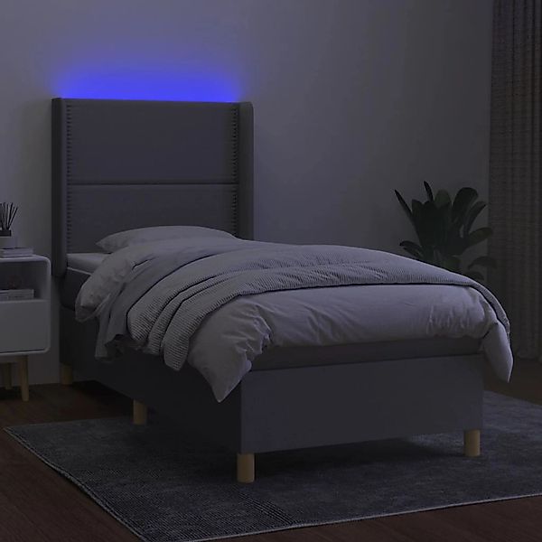 vidaXL Boxspringbett mit Matratze & LED Hellgrau 90x190 cm Stoff 3138757 günstig online kaufen