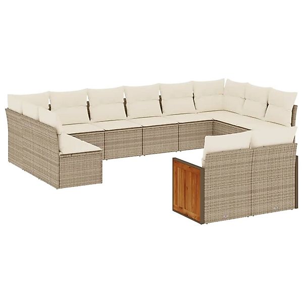 vidaXL 12-Tlg Garten-Sofagarnitur mit Kissen Beige Poly Rattan 3228123 günstig online kaufen