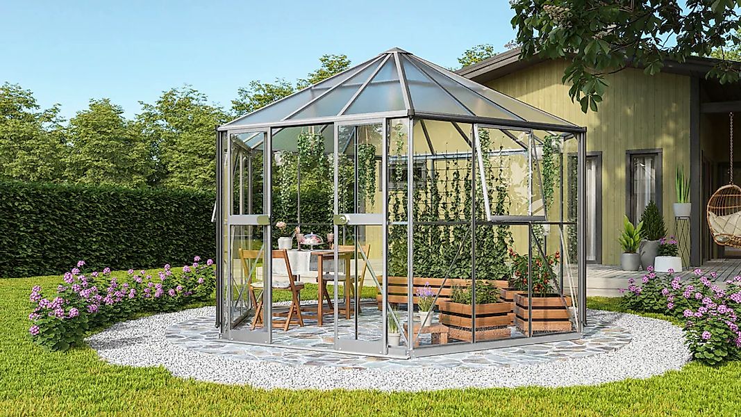 Vitavia Gewächshaus "Pi 9000, mit Stahlfundamentrahmen", Alu-Profile,3 mm S günstig online kaufen