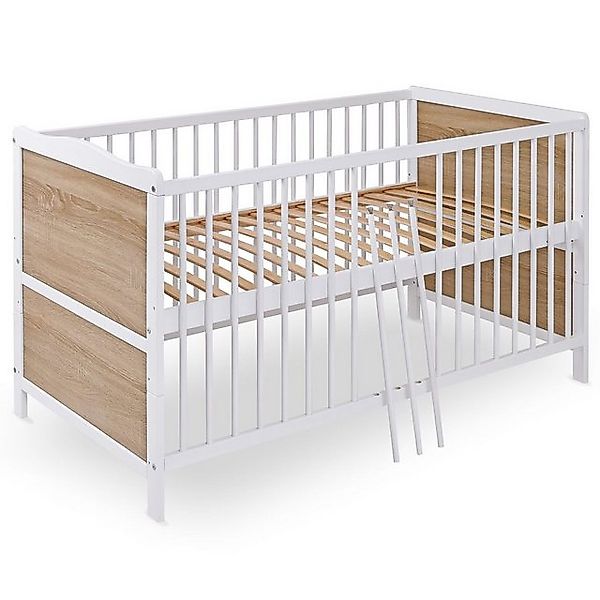 jonka Babybett Max - Weiß Eiche, Kinderbett 70 x 140 cm - umbaubar zu Junio günstig online kaufen