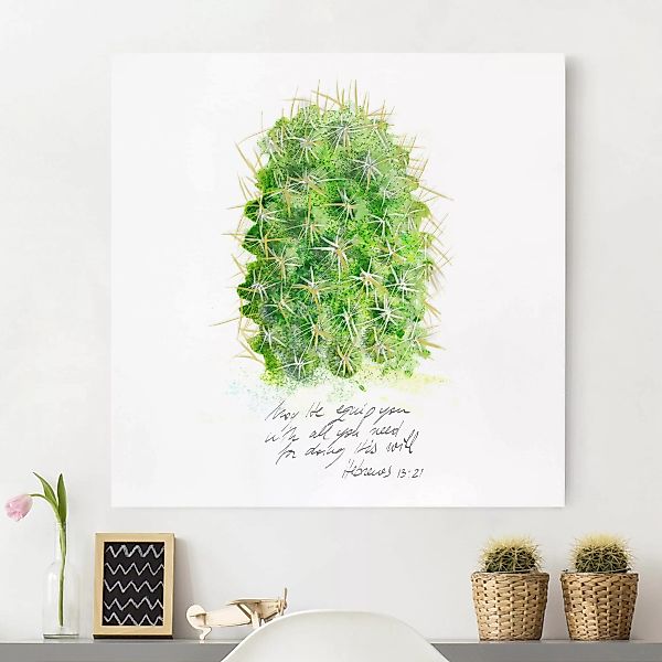 Leinwandbild Spruch - Quadrat Kaktus mit Bibelvers I günstig online kaufen