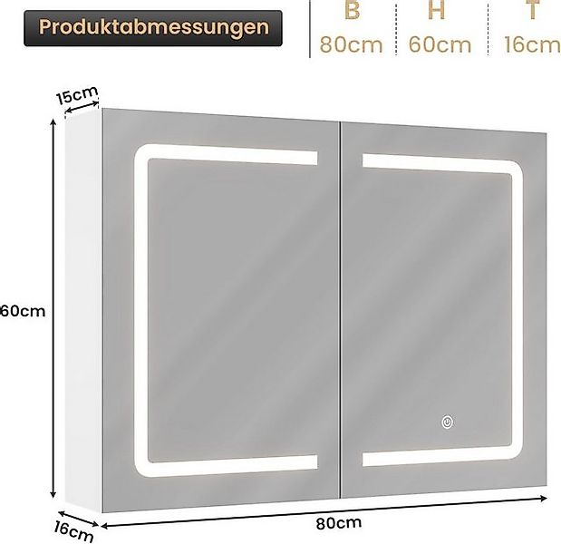 MSMASK Badezimmerspiegelschrank mit Beleuchtung, Doppeltür, 3 Farbtemperatu günstig online kaufen