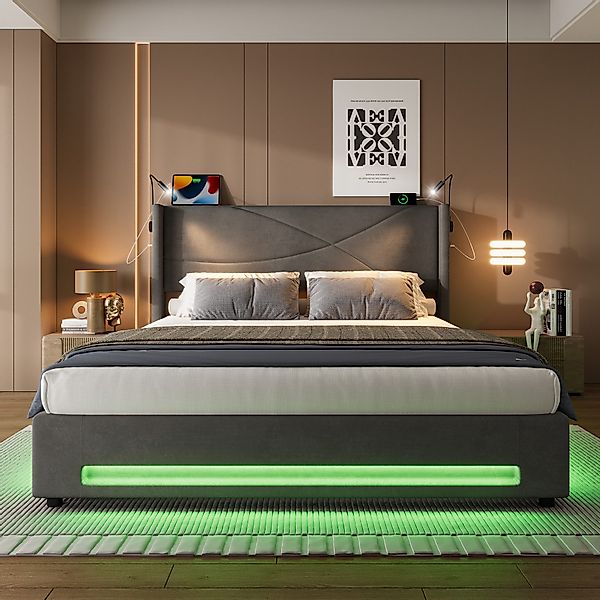 Celya Polsterbett Doppelbett mit 2 Leselichtern, günstig online kaufen