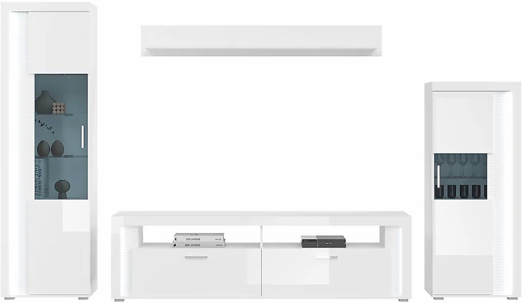 Home affaire Wohnwand "Viborg, 4-teiliges Set, inkl. vertikaler Frontbeleuc günstig online kaufen
