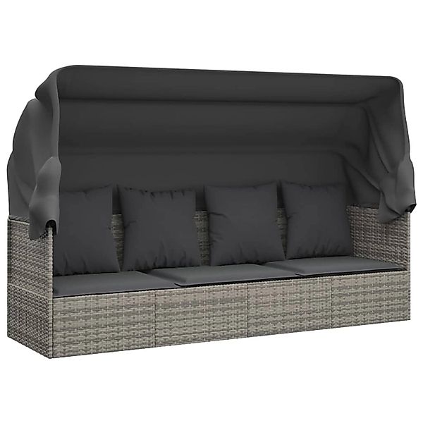 vidaXL Outdoor-Loungebett mit Dach und Kissen Grau Poly Rattan 319568 günstig online kaufen