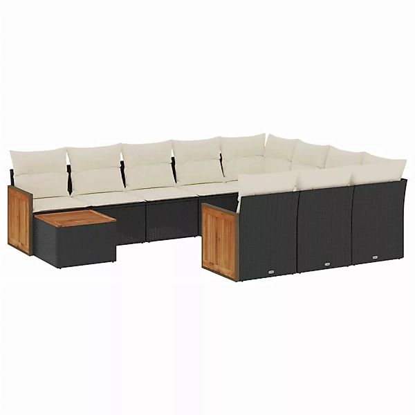 vidaXL 11-Tlg Garten-Sofagarnitur mit Kissen Schwarz Poly Rattan 3228044 günstig online kaufen